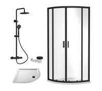 Ruwa Shower Enclosure Bundle - Quadrant Enclosure, Tray, Round Shower Kit & Waste - White/Black- 800mm - Balterley