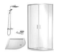 Ruwa Shower Enclosure Bundle with Quadrant Enclosure, Tray, Square Shower Kit & Waste - White/Chrome - 800mm - Balterley