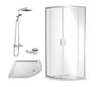 Ruwa Shower Enclosure Bundle with Quadrant Enclosure, Tray, Square Shower Kit & Waste - White/Chrome - 900mm - Balterley