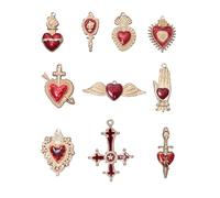 Ruwado 10 Pcs Gothic Charms Enamel Multi Style Vintage Heart Cross Halloween Pendants for DIY Jewelry Making Necklace Bracelet Earring Keychain Theme Parties Decoration, One Size, Metal, No Gemstone