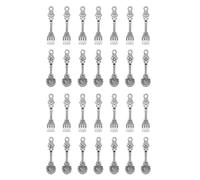 Ruwado 40 Pcs Fork and Spoon Charms with Hole Vintage 3.4 x 0.9 cm Small Metal Pendants for Women DIY Jewelry Making Earring Keychain Necklace Bracelets Finding Accessories (Antique Silver)