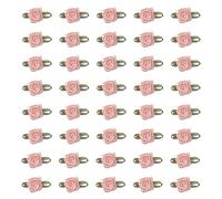 Ruwado 50 Pcs Satin Roses with Green Leaves Mini Cute Ribbon Bows Fabric Artificial Flower Supplies Ornament Applique for DIY Crafting Sewing Wrapping Wedding Decoration (Peach)