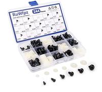 RuWfpz Safety Eyes for Crochet Toys Amigurumi 6-16mm - 6 Sizes Doll Teddy Bear Eyes with Washers, 244Pcs Black Plastic Crochet Safety Eyes for Toy Making Plush Crocheting Crafting
