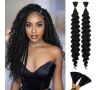 RUWISS 20 Inch Deep Wave Braiding Crochet Hair Extensions for Boho Braids Synthetic Curly Hair Extension for Black Women 2 Bundles/Pack (120g, Natural Black)