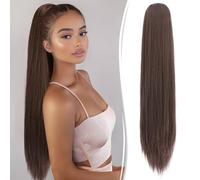 RUWISS 28 Inch Long Drawstring Straight Ponytail Hair Extension - Synthetic Clip in Ponytail, Natural Look for Women, Pony Tail Hairpiece for Daily/Party/Wedding (Medium Brown)