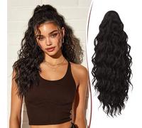 RUWISS Claw Clip Ponytail Extension, 20" Long Curly Wavy Afro Kinky Ponytail Synthetic Fake Pony Tail Hairpiece for Women, Dark Brown