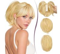 RUWISS Claw Clip Short Human Hair Ponytail Extension with Bendable Metals for DIY Styles Straight Messy Bun Hair Piece for Women Hairpieces for Daily Wear, 9 Inch Golden Blonde Mixed Bleach Blond