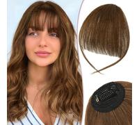 RUWISS Clip in Fringe 100% Human Hair Bangs Wispy Bangs with Temples Fringe Extensions for Women (Medium Brown)