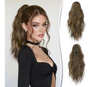 RUWISS Clip in Ponytail Extension, 35 cm Wavy Claw Clip Pony Tails Hair Extensions for Women Synthetic Hairpiece for Women for Daily Party, Light Brown Mixed with Honey Blonde