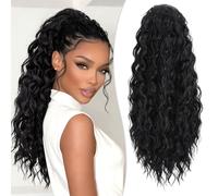RUWISS Curly Drawstring Ponytail Extension for Black Women,20 inch Afro Kinky Ponytail Synthetic Hairpiece for Daily Party Use, 1B
