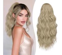 RUWISS Curly Drawstring Ponytail Extension for Black Women,20 inch Ash Blonde Afro Kinky Ponytail Synthetic Hairpiece for Daily Party Use