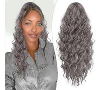 RUWISS Curly Drawstring Ponytail Extension for Black Women,20 inch Grey Afro Kinky Ponytail Synthetic Hairpiece for Daily Party Use
