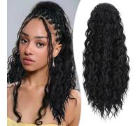 RUWISS Curly Drawstring Ponytail Extension for Black Women,20 inch Natural Black Afro Kinky Ponytail Synthetic Hairpiece for Daily Party Use