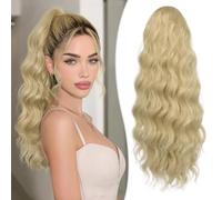 RUWISS Curly Drawstring Ponytail Extension for Black Women,20 inch Warm Blonde with Highlights Afro Kinky Ponytail Synthetic Hairpiece for Daily Party Use