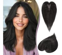 RUWISS Hair Toppers for Women Real Human Hair Lightweight Natural Black Clip in Hair Piece for Thinning Hair Fluffy Straight Hair Topper without Bangs