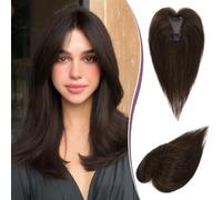 RUWISS Hair Toppers for Women Real Human Hair Lightweight Natural Brown Clip in Hair Piece for Thinning Hair Straight Topper without Bangs