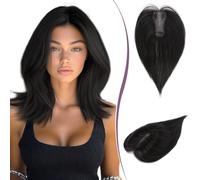 RUWISS Hair Toppers Real Hair for Women Natural Black Hair Topper Lightweight Clip in Hairpiece for Women Straight Hair Topper without Fringe
