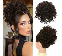 RUWISS Messy Bun Short Curly Drawstring Ponytail Extension Loose Hair Bun Hair Pieces for Women High Temperature Synthetic Hair Bun Extension 85g Dark Brown