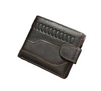 RUWLFE Men's Wallet Genuine Leather Short Card Holder Man Purse Male Vintage Pocket for Men for Work Business Travel(Black)