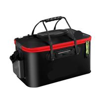 RUWLFE Tackle Bag Portable EVA Thicken Waterproof Zipper Fishing Box Portable Folding Bag for Live Fish Bucket, Fishing Tackle with Shoulder Strap(Black 50cm)