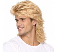 Ruwnii Light Blonde Mullet Wig for Men, 70s|80s Rocker Mens Wig | Mens Costume Wig, Retro Rock Style, Light Blonde Colour