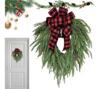 Ruwshuuk Christmas Wreaths for Front Door - Christmas Wreath Indoor - Seasonal Realistic Pine Needle Garland Bow Design for Farmhouse Welcome Porch Home Outside Winter Halloween Outdoor