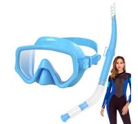 Ruwshuuk Dry Snorkel for Adults,Diving Snorkel and Goggles - Silicone Panoramic Wide View Goggles Face Cover Set for Swimming Training Island Tourism Beach Trip Underwater