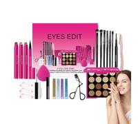 Ruwshuuk Eye Makeup Kit, Eye Make Up Combination Kit, Mascara, Eyeshadow Palette, Eyelash Curler, Brow Stamp Stencil, Eyeshadow Brush, and More