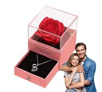 Ruwshuuk Rose Necklace Box,Small Display Case with Soap Flower - Heart-Shaped Necklace Rose Box, Valentine's Day Supplies for Girls