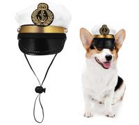 Ruwshuuk Sailor Hat for Dog, Adjustable String White Captain Hat, Party Headwear Pet Supplies, Headdress Photo Props, Halloween Cosplay Costume Accessories