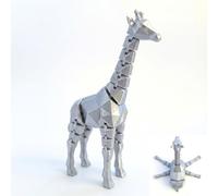 Ruyal Metta Articulated 3D Printed Giraffe Figurine Low-Poly Safari Animal Fidget Toys for Adults Flexible Model for Desk Decor and Micro-Landscapes (Silver,S)