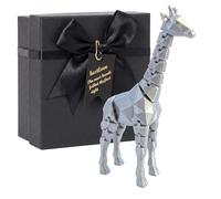 Ruyal Metta Articulated 3D Printed Giraffe Figurine Low-Poly Safari Animal Fidget Toys for Adults Flexible Model for Desk Decor and Micro-Landscapes (Silver+Box,S)