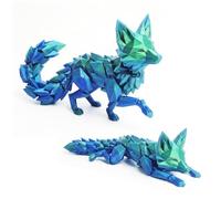 Ruyal Metta Articulated Low-Poly Fox Figurine, 3D Printed Flexible Joint Animal Sculpture, Desk Ornament for Home Office Decor, Bookshelf & Shelf Decoration (Blue-green,L)