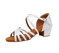 RUYBOZRY Girls Latin Dance Shoes Standard Salsa Performance Low Heel Party Ballroom Dance Shoes,L102-White-3.5, 3.5 UK