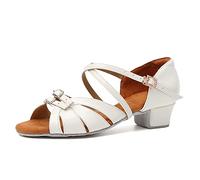 RUYBOZRY Girls Latin Dance Shoes Standard Salsa Performance Low Heel Party Ballroom Dance Shoes,WLLD28-White-3.5, 5 UK