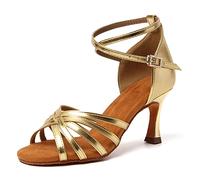 RUYBOZRY Latin Dance Shoes for Women Salsa Ballroom Party Dance Practice Professional Dance Shoes,802QB-7.5CM,Gold,4UK