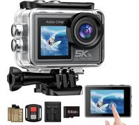 Ruycllo Action Cam 5K/4K, 50MP 30M/98FT Waterproof Underwater Camera with 64GB SD Card, IS, WiFi, 170° Ultra Wide Angle Action Camera - Ideal for Bike, Snorkelling, Motorcycle, Helmet Camera