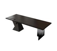 ruyi-1986 PC Desk Minimalist Stylish Solid Wood Desk with Power Outlets, Chic Table Legs, Modern Black Study Writing(L)