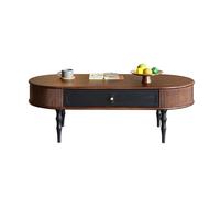 ruyi-1986 Side Tables Vintage Oval Wooden Coffee Table with Drawer Mid-Century Modern Living Room Storage