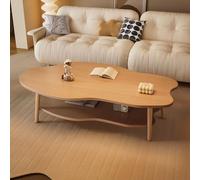 RUYICZB 2-Tier Industrial Coffee Table with Storage Shelf,Mid Century Modern Center Table for Living Room,Wood Cloud Shaped Coffee Table for Living Room,Apartment,light walnut,B