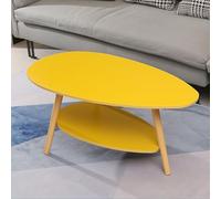 RUYICZB 2 Tier Small Oval Coffee Table,Modern Mid Century Coffee Tables 16.5 Inch,Modern Solid Wood Oval Coffee Tea Table with Storage,Wooden Center Tables for Living Room,yellow