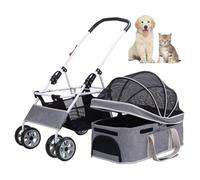 RUYICZB 3 in 1 Foldable Dog Cat Jogger Stroller with 4 Wheels,Cat Stroller with Detachable Car Seat,All Terrain Dog Stroller with Adjustable Mesh Windows,Gray