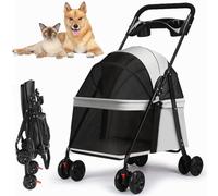 RUYICZB 4 Wheels Folding Dog Stroller, Easy-Fold Puppy Cage Cat Jogger Stroller Portable Pet Cart with Storage Basket And Cup Holder, Lightweight Pet Stroller for Small Medium Dogs Cats,Gray