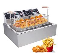 RUYICZB 5000W 23 Qt Electric Commercial Deep Fryer with Removable Baskets And Temperature Knobs, Stainless Steel Countertop Kitchen Frying Machine for Chicken, French Fries, Donuts And More