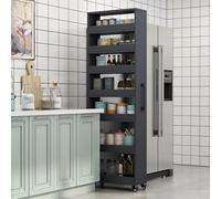 RUYICZB 7 Tier Standing-Shelf with Wheels Wooden Narrow Buffet Server Storage Shelf Freestanding Shelves Units for Home Kitchen Bakers Closet Pantry,Gray,73.2x5.9x21.6in