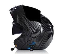 RUYICZB Carbon Fiber Motorcycle Helmet DOT/ECE Certified Full Helmet Bluetooth Module Removable Flip Anti-Fog Breathable Double Mask Street Bike Helmet,A,M