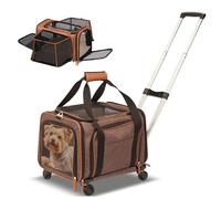 RUYICZB Cat Carrier with Wheels,2 Sides Expandable Rolling Cat Dog Carrier with Upgraded Wheels and Telescopic Handle,Pet Travel Carrier for Medium Cat Dog