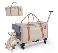 RUYICZB Cat Carrier with Wheels,Pet Travel Carrier with Upgraded Wheels and Telescopic Handle,Airline Approved Dog Carriers for Small Dogs and Cats,White