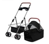 RUYICZB Cat Dog Cage Stroller,Easy-Fold Puppy Cage Jogger Stroller with Removable Carrier,Dog Stroller with Breathable and Visible Mesh and Sun Shades,Black