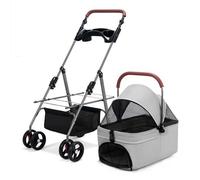 RUYICZB Cat Dog Cage Stroller,Easy-Fold Puppy Cage Jogger Stroller with Removable Carrier,Dog Stroller with Breathable and Visible Mesh and Sun Shades,Gray